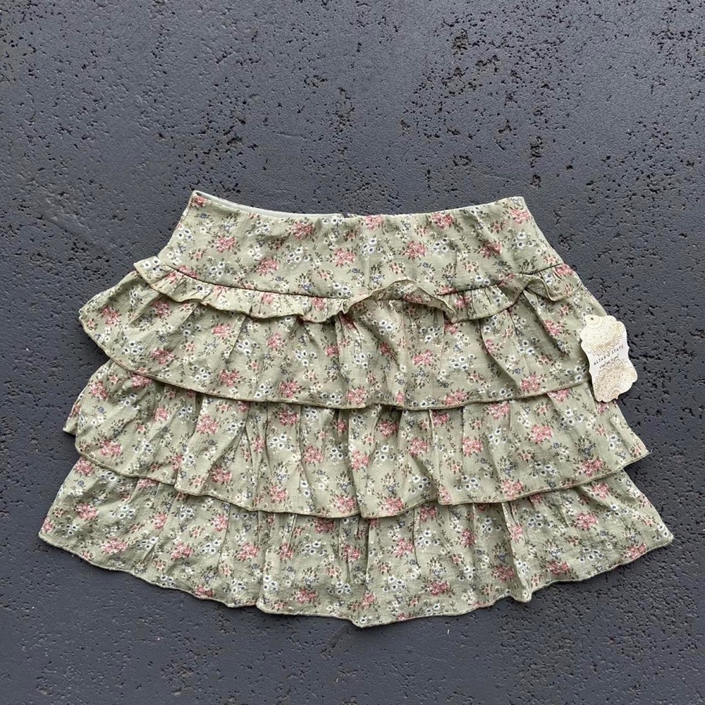 Altar'd State Desert Sage Foral Ruffled Mini Skirt NWT